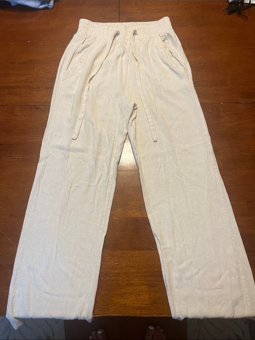 Cream/white womens linen pants